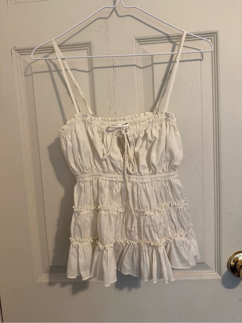 aerie Cream Smocked Tiered Spaghetti Strap Camisole